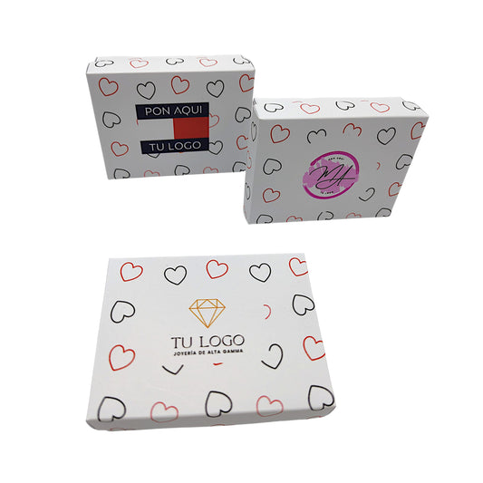 Cajita Blanca con Corazones con Logotipo a Color (pack 50 piezas) LISLOGCOR